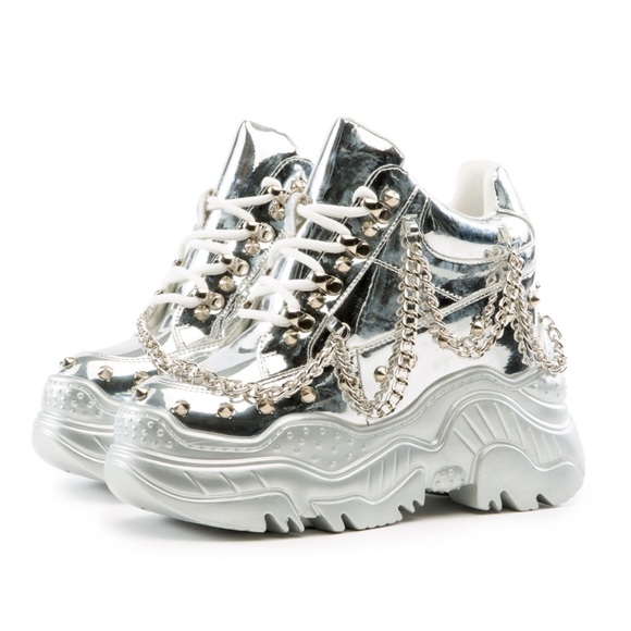 ANTHONY WANG silver space candy dollskill hidden heel platform sneaker shoe edm - Picture 2 of 8